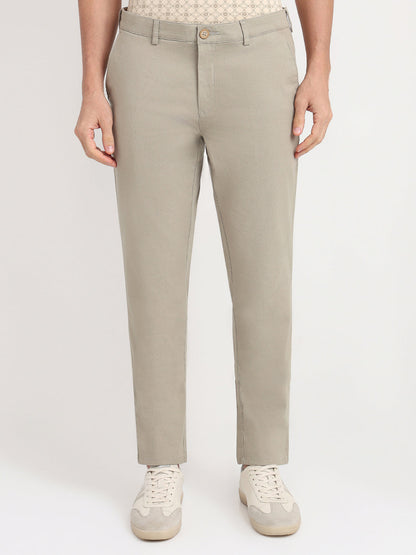 Colorplus Men Khaki Dobby Slim Fit Cotton Blend Trouser
