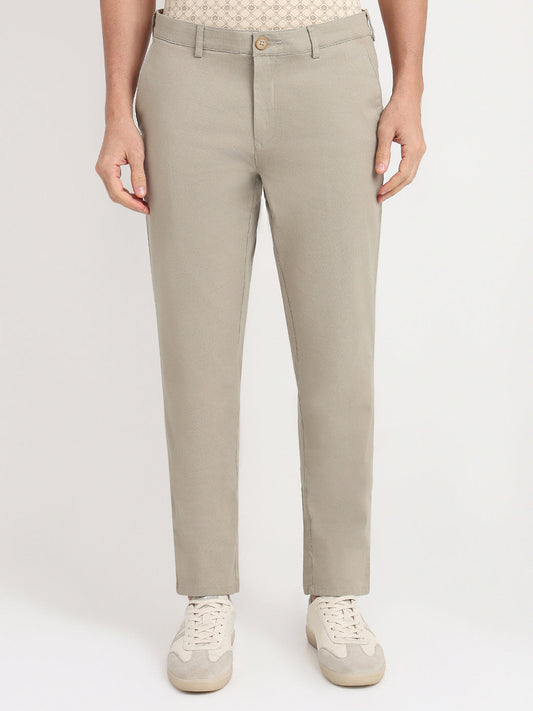 Colorplus Men Khaki Dobby Slim Fit Cotton Blend Trouser