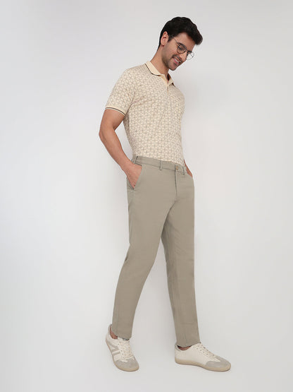 Colorplus Men Khaki Dobby Slim Fit Cotton Blend Trouser