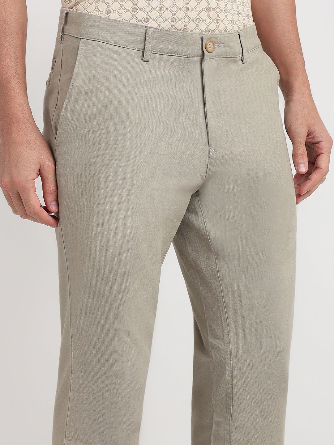 Colorplus Men Khaki Dobby Slim Fit Cotton Blend Trouser