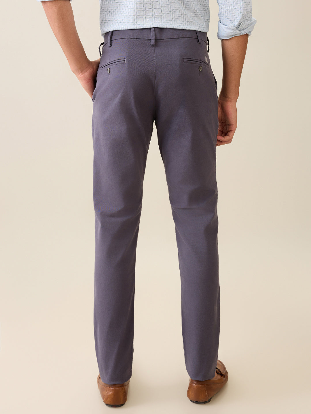 Colorplus Men Grey Solid Piece Dyed Super Slim Fit Flat Front Cotton Blend Trouser