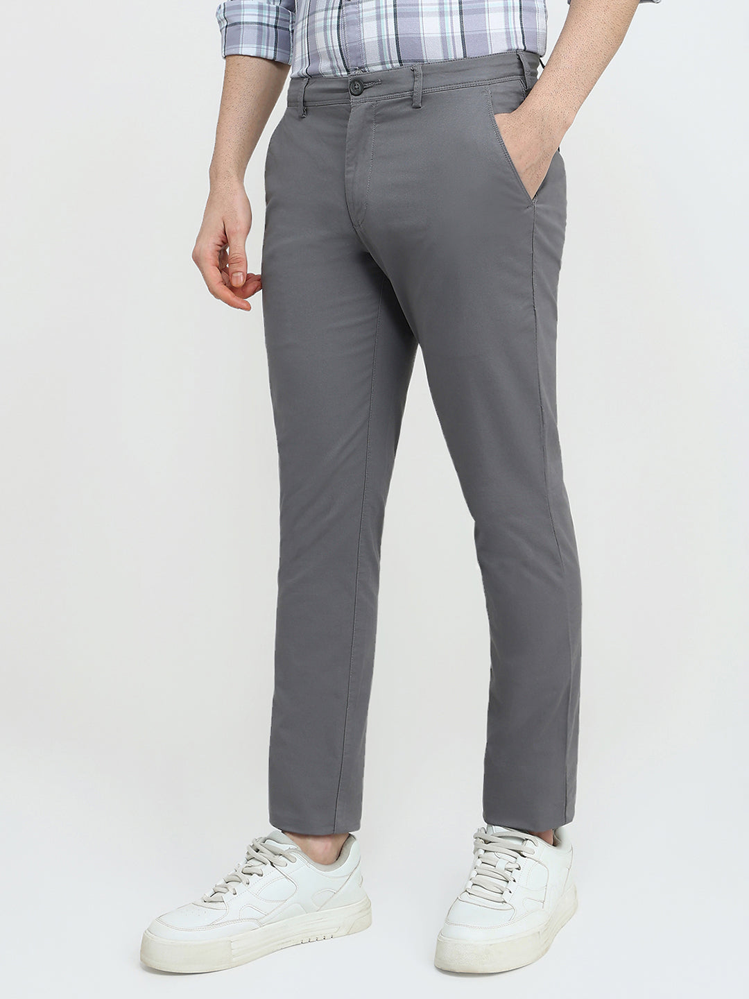 Colorplus Men Grey Twill Super Slim Fit Cotton Blend Trouser