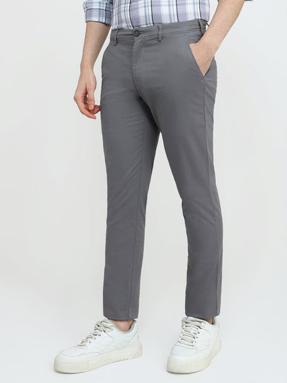 Colorplus Men Grey Twill Super Slim Fit Cotton Blend Trouser