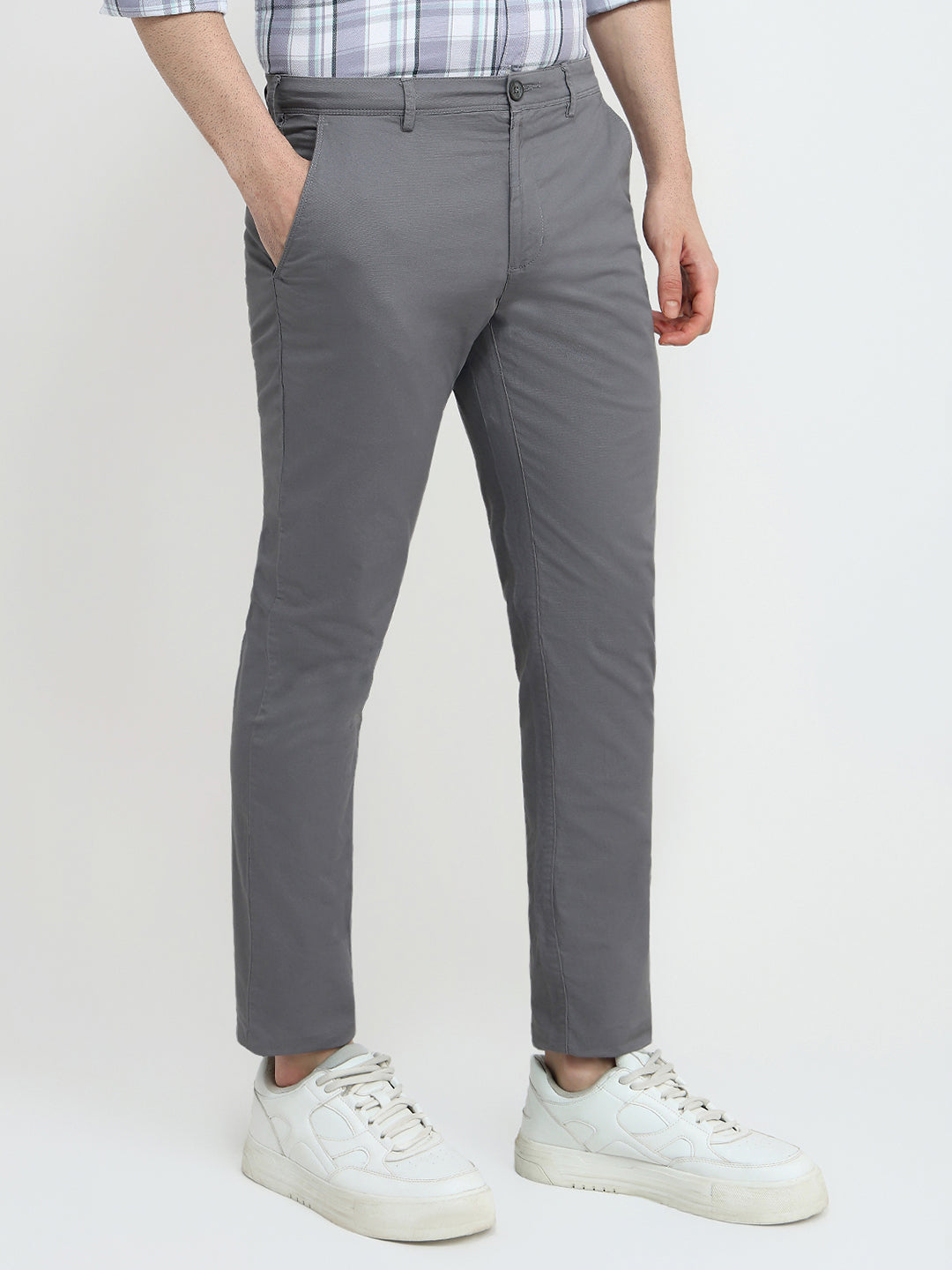 Colorplus Men Grey Twill Super Slim Fit Cotton Blend Trouser