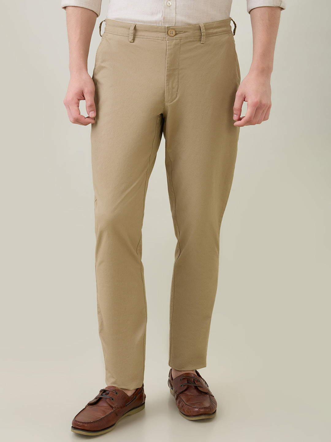 Colorplus Men Khaki Twill Super Slim Fit Cotton Blend Trouser
