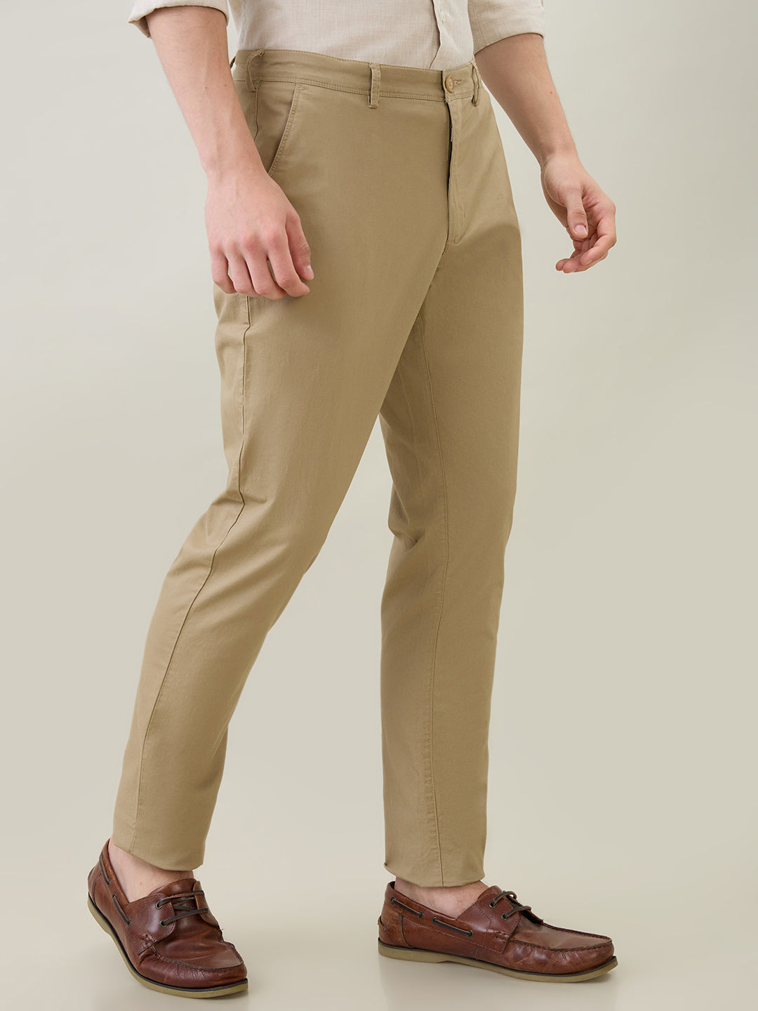 Colorplus Men Khaki Twill Super Slim Fit Cotton Blend Trouser