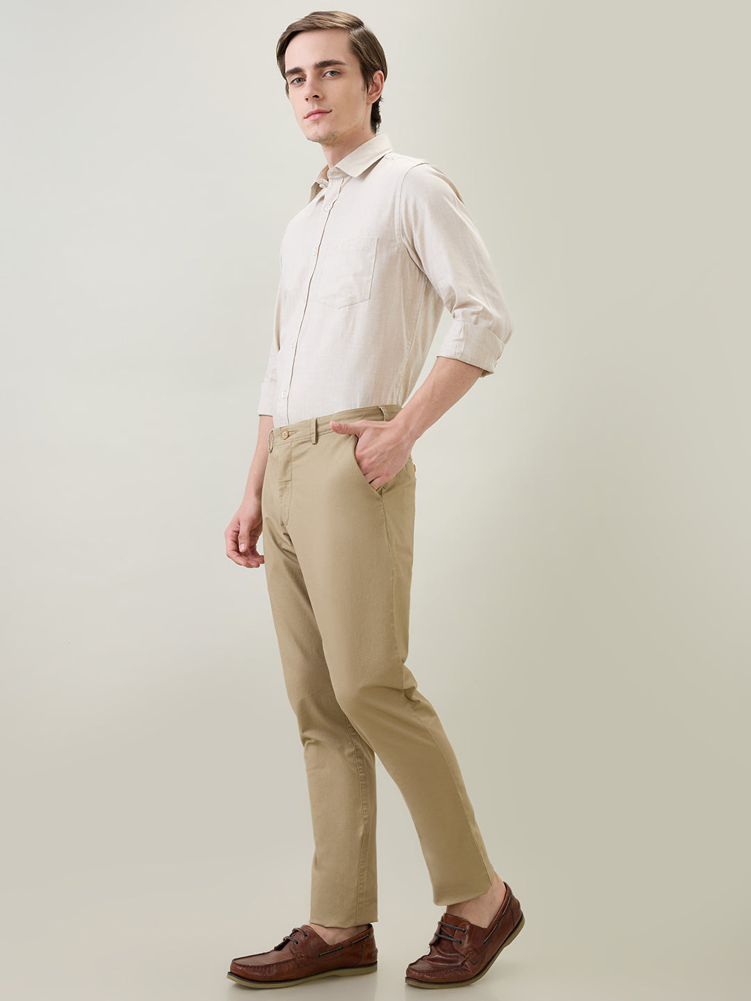Colorplus Men Khaki Twill Super Slim Fit Cotton Blend Trouser