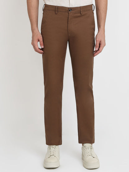 Colorplus Men Brown Dobby Regular Fit Cotton Blend Trouser