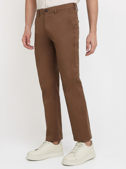 Colorplus Men Brown Dobby Regular Fit Cotton Blend Trouser