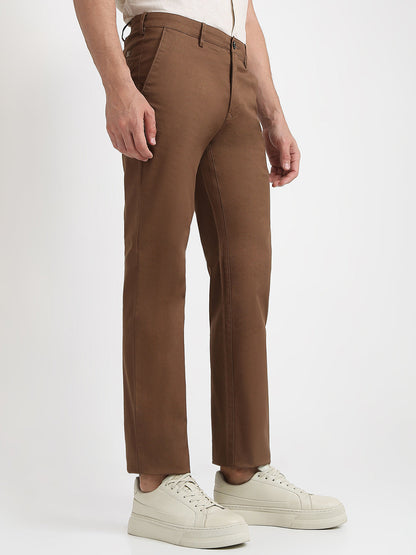 Colorplus Men Brown Dobby Regular Fit Cotton Blend Trouser
