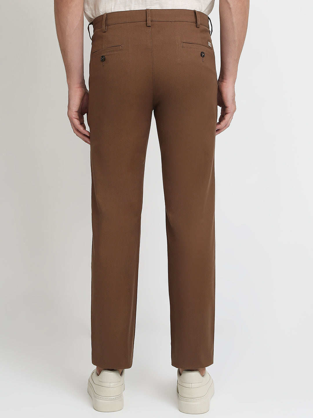 Colorplus Men Brown Dobby Regular Fit Cotton Blend Trouser