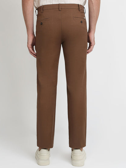 Colorplus Men Brown Dobby Regular Fit Cotton Blend Trouser