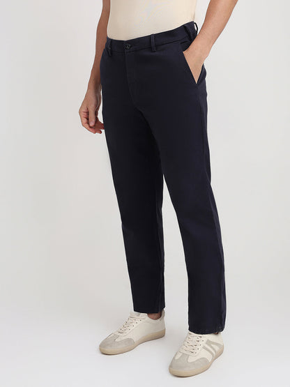 Colorplus Men Blue Twill Regular Fit Cotton Blend Trouser