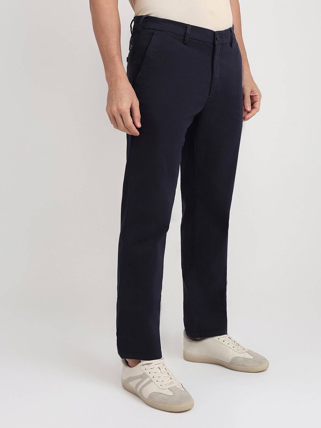 Colorplus Men Blue Twill Regular Fit Cotton Blend Trouser