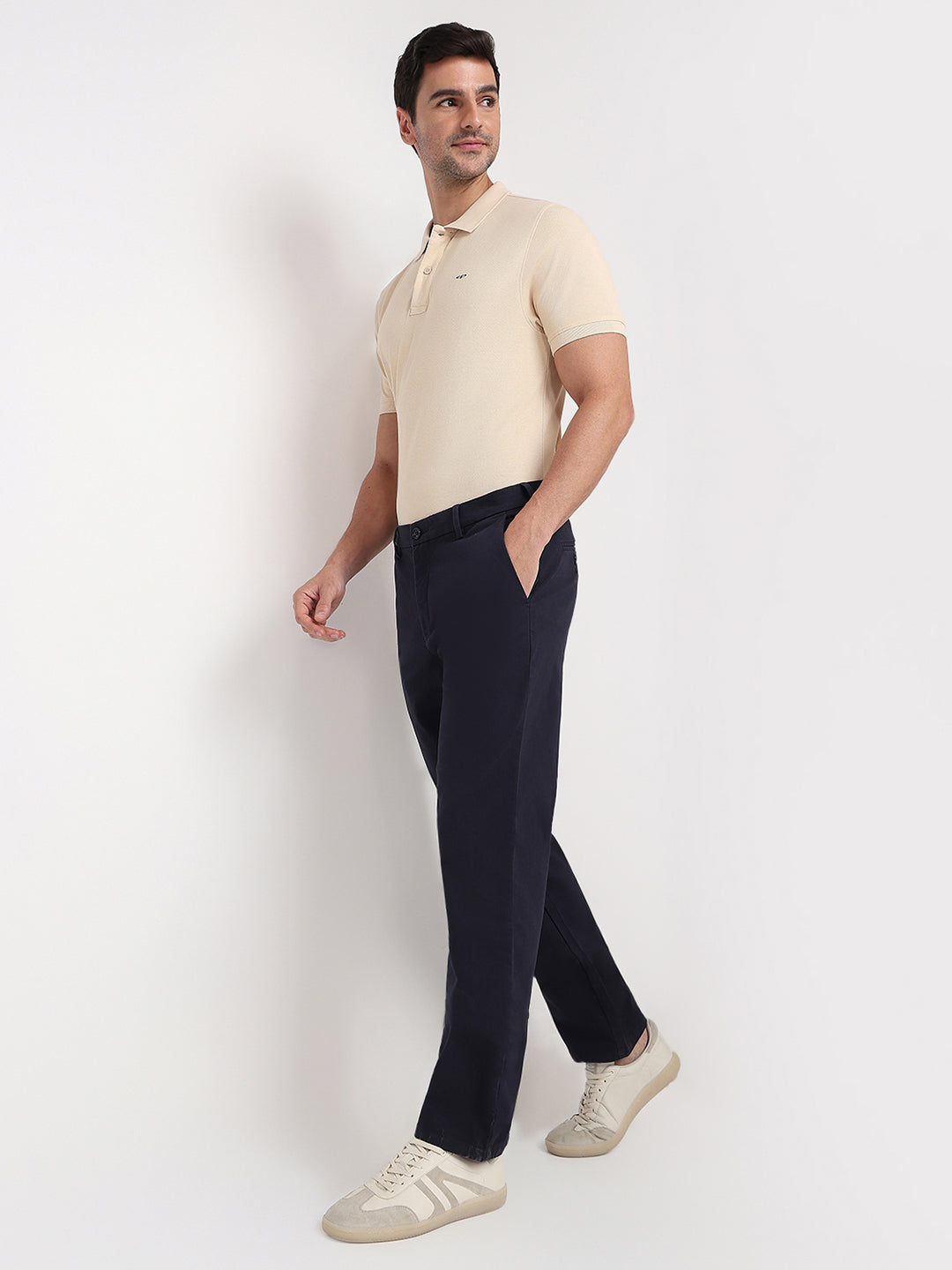 Colorplus Men Blue Twill Regular Fit Cotton Blend Trouser