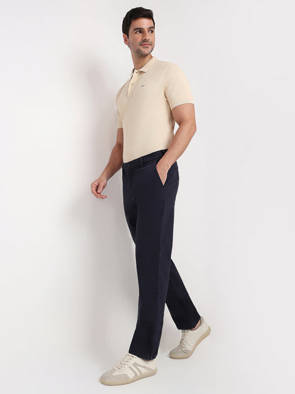 Colorplus Men Blue Twill Regular Fit Cotton Blend Trouser