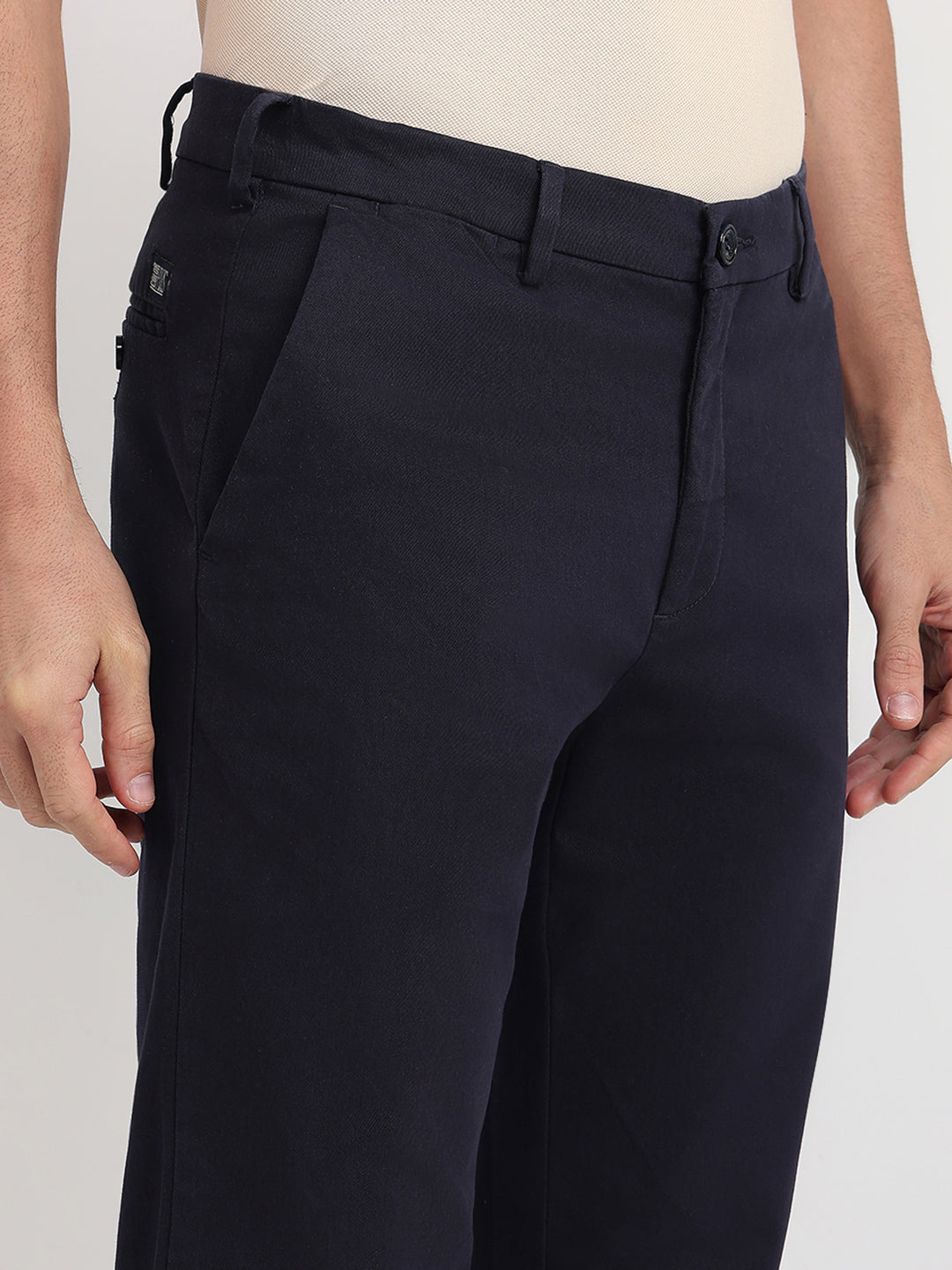 Colorplus Men Blue Twill Regular Fit Cotton Blend Trouser