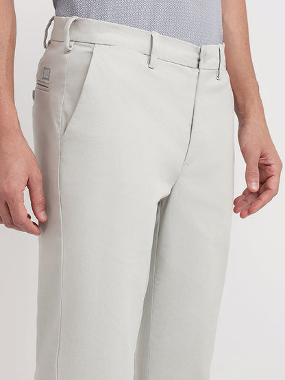 Colorplus Men Grey Twill Regular Fit Cotton Blend Trouser