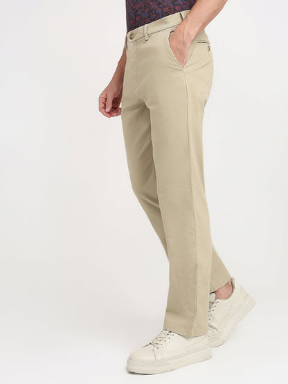 Colorplus Men Khaki Twill Regular Fit Cotton Blend Trouser