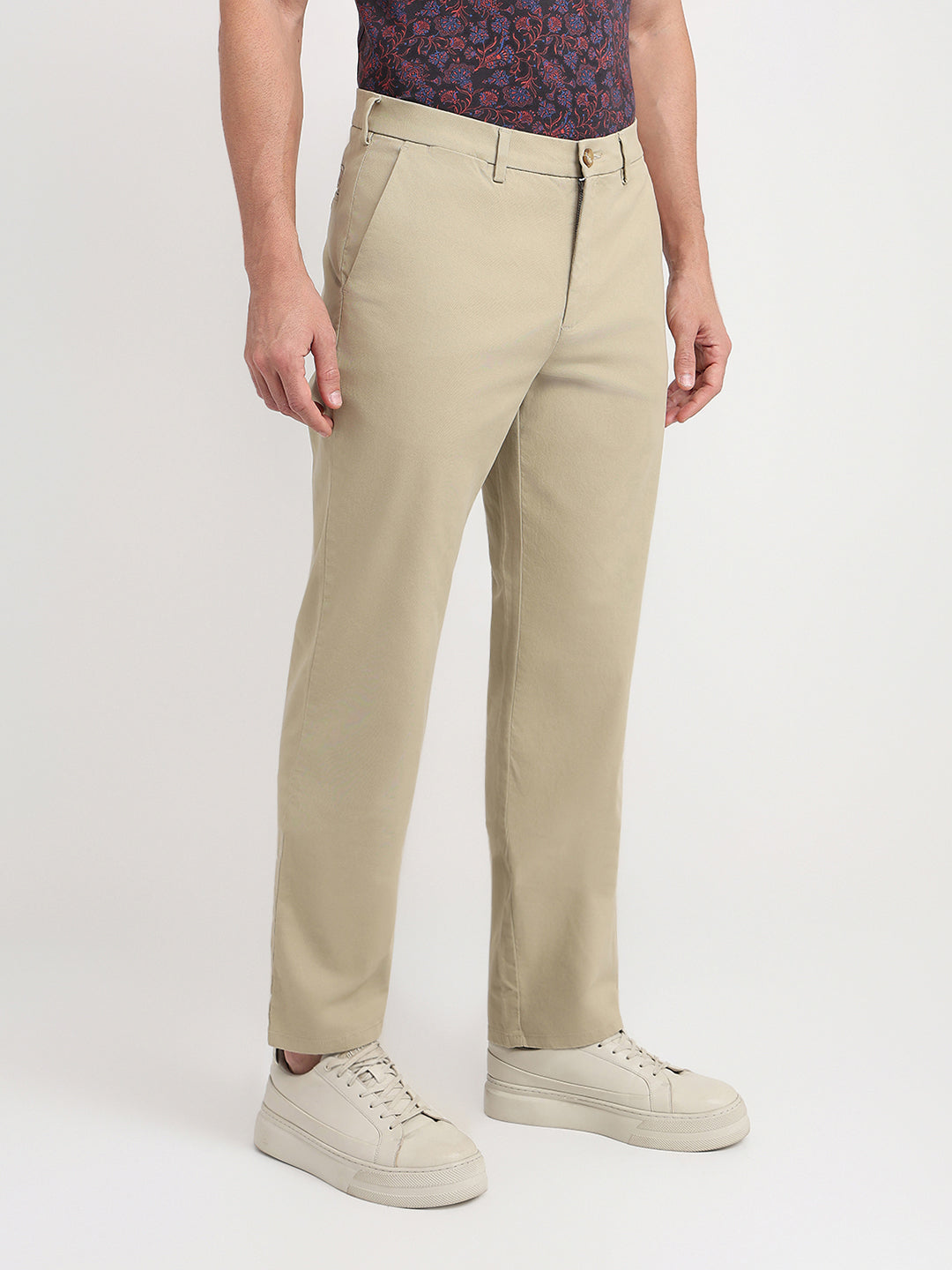 Colorplus Men Khaki Twill Regular Fit Cotton Blend Trouser