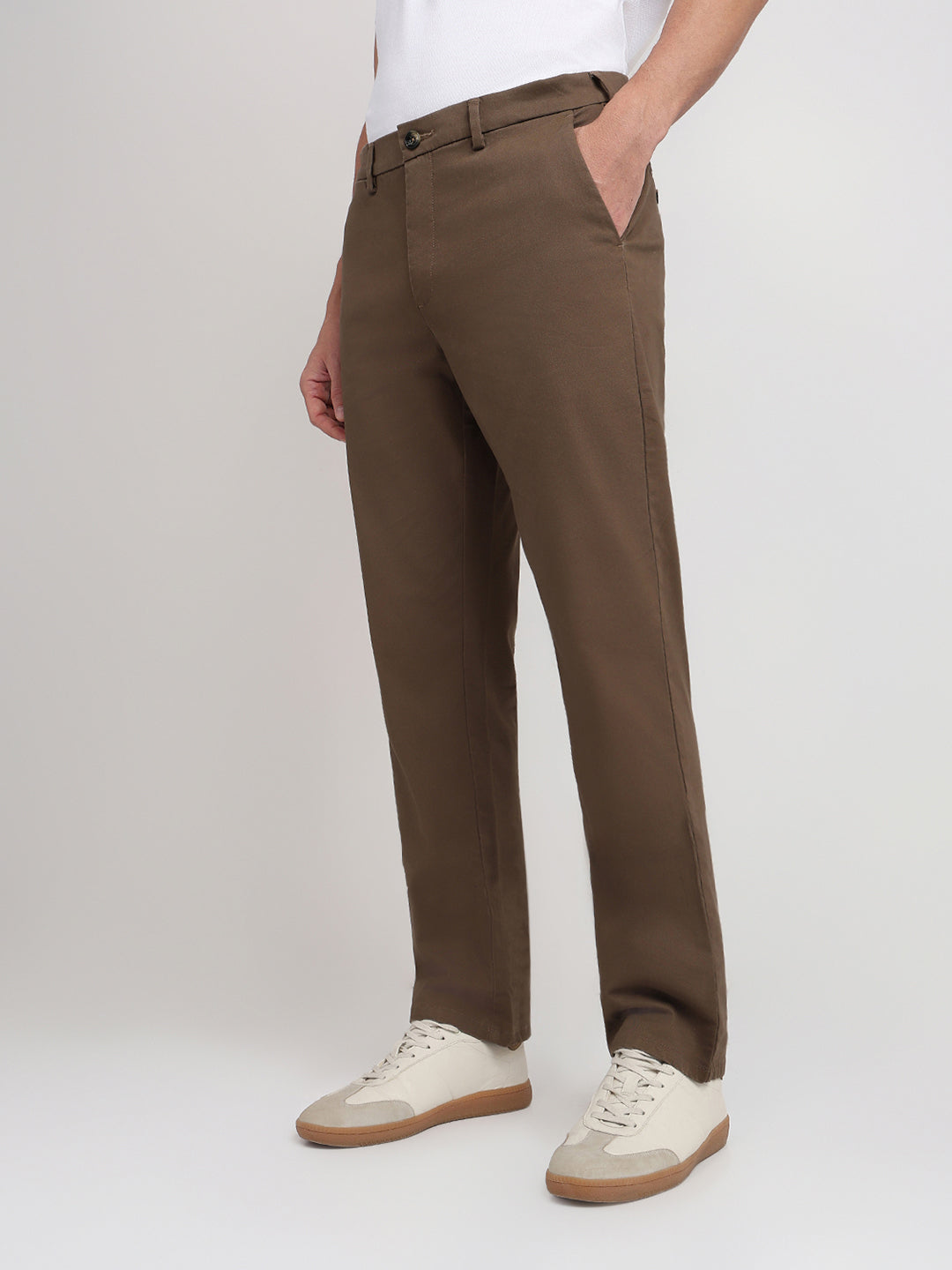 Colorplus Men Brown Twill Regular Fit Cotton Blend Trouser