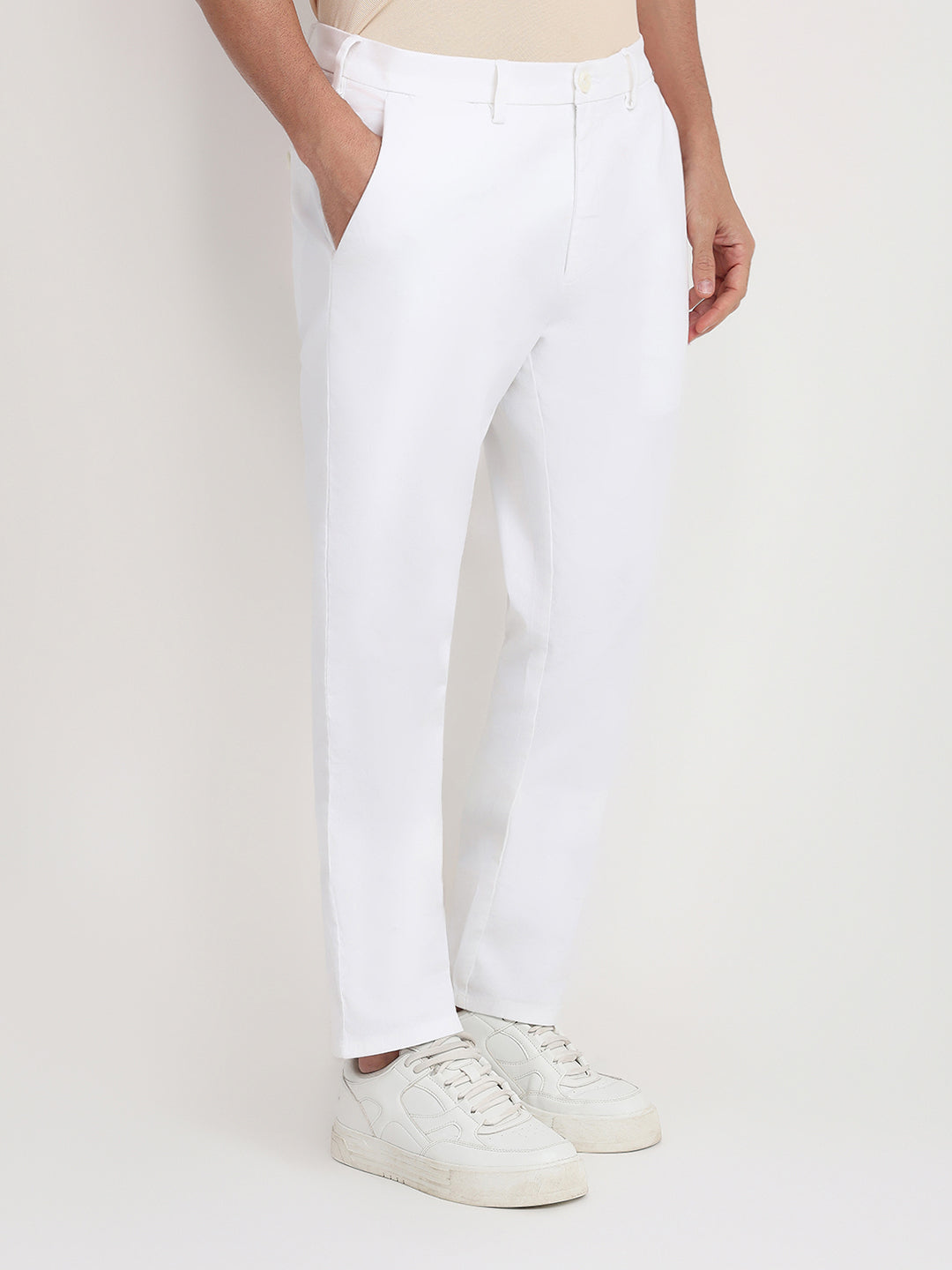 Colorplus Men White Twill Regular Fit Cotton Blend Trouser