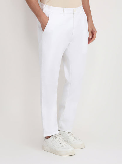 Colorplus Men White Twill Regular Fit Cotton Blend Trouser