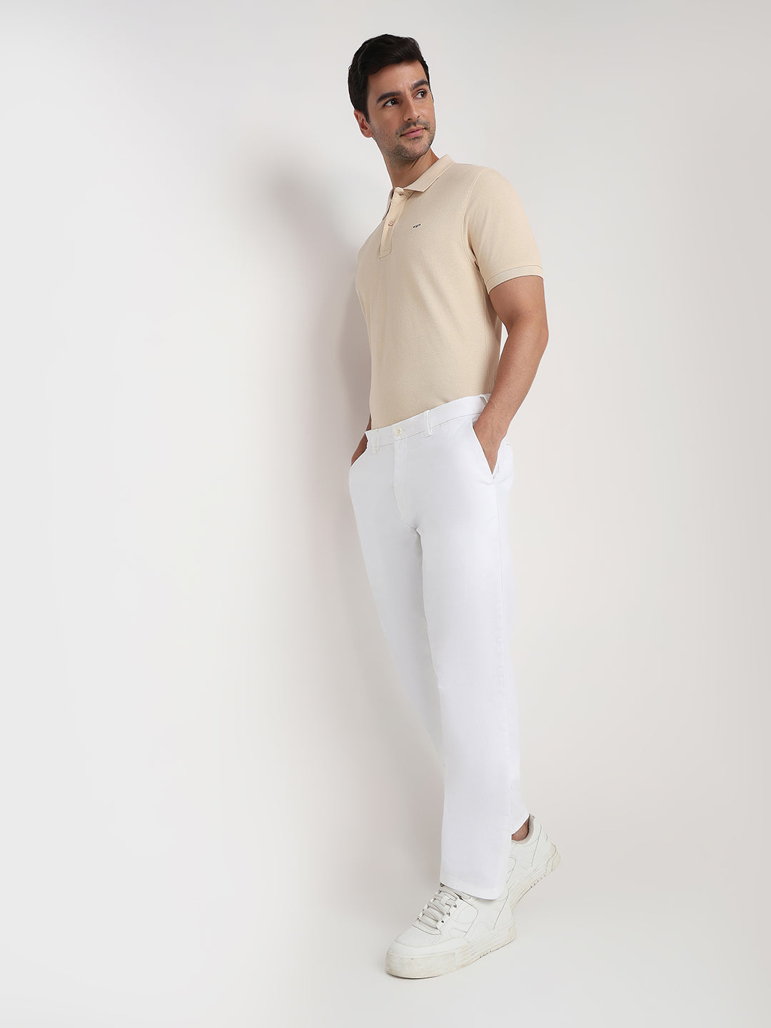 Colorplus Men White Twill Regular Fit Cotton Blend Trouser