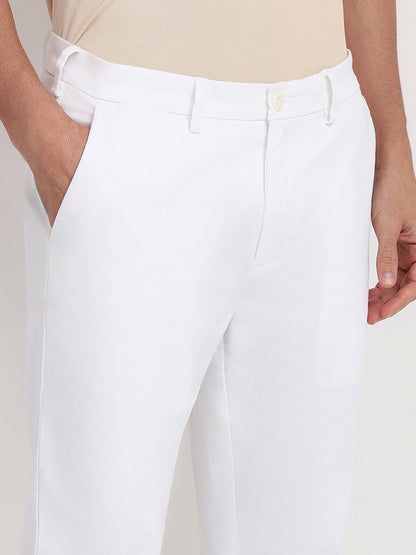 Colorplus Men White Twill Regular Fit Cotton Blend Trouser