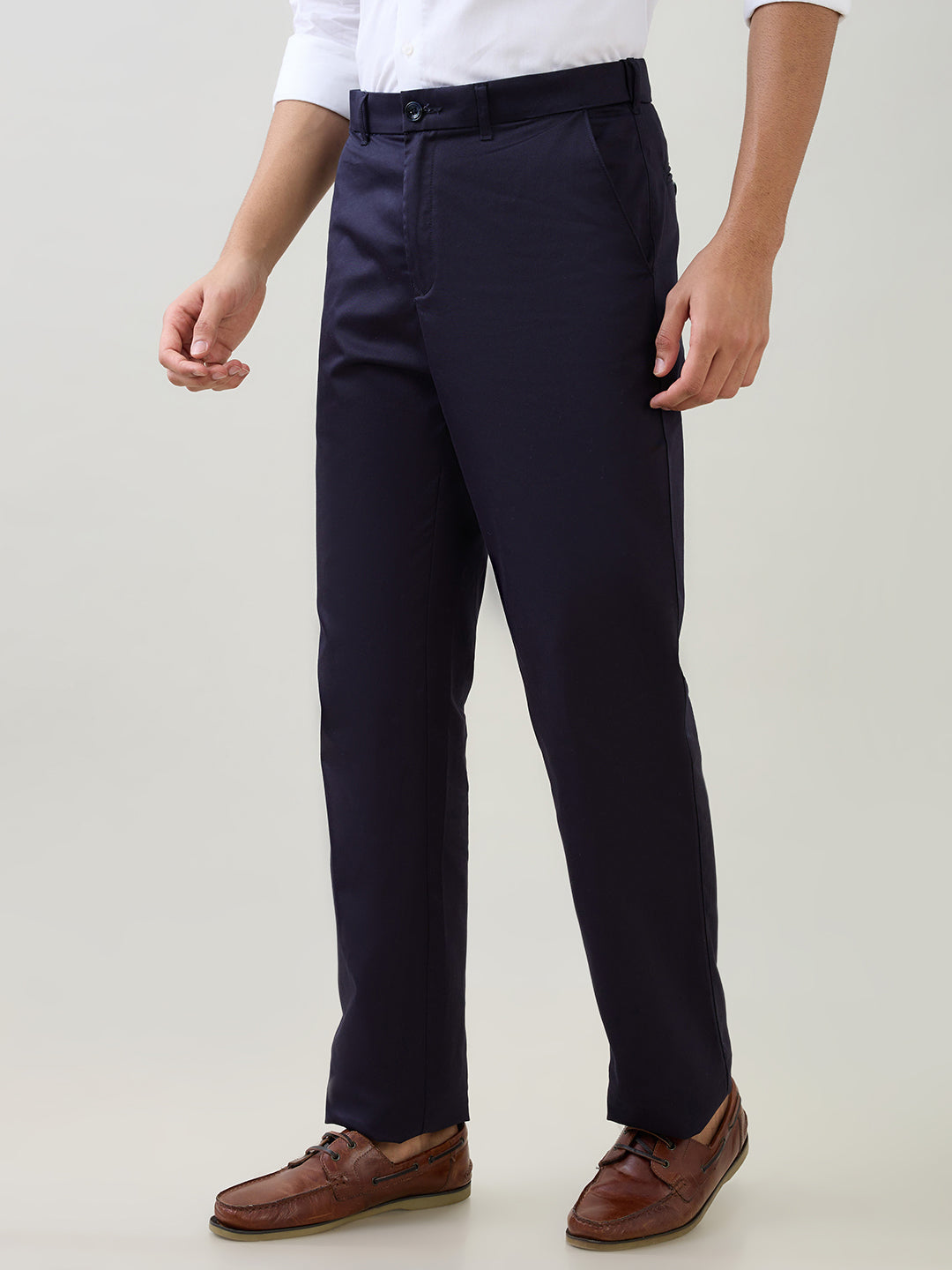 Colorplus Men Blue Twill Regular Fit Cotton Trouser