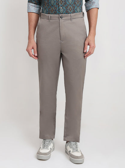 Colorplus Men Grey Twill Regular Fit Cotton Trouser
