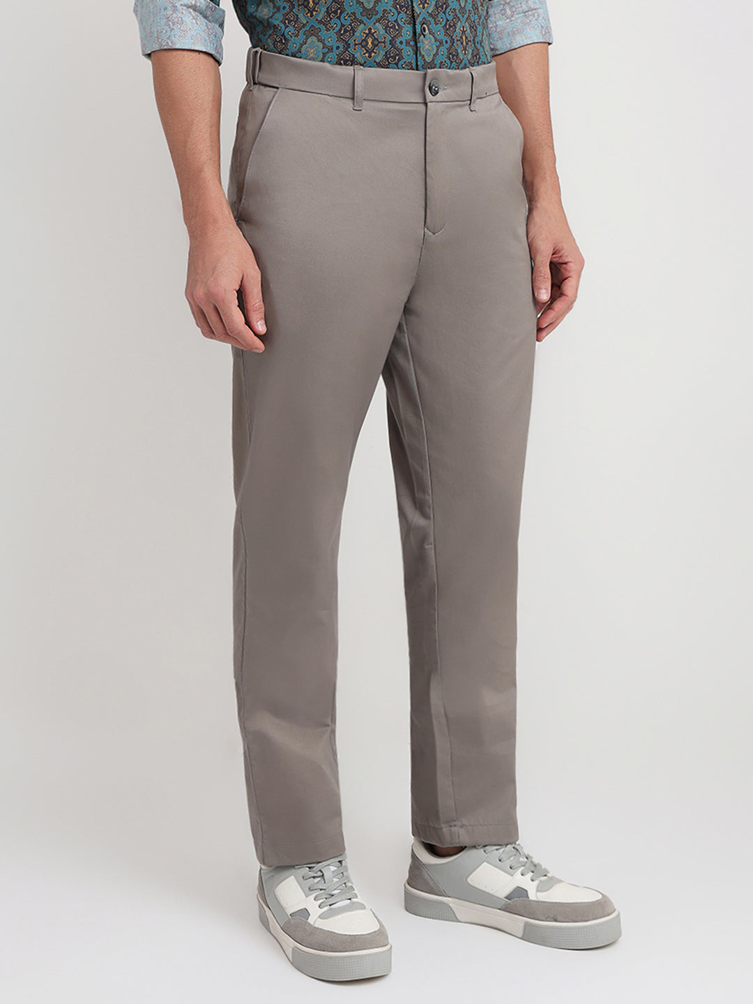 Colorplus Men Grey Twill Regular Fit Cotton Trouser