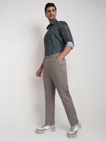 Colorplus Men Grey Twill Regular Fit Cotton Trouser