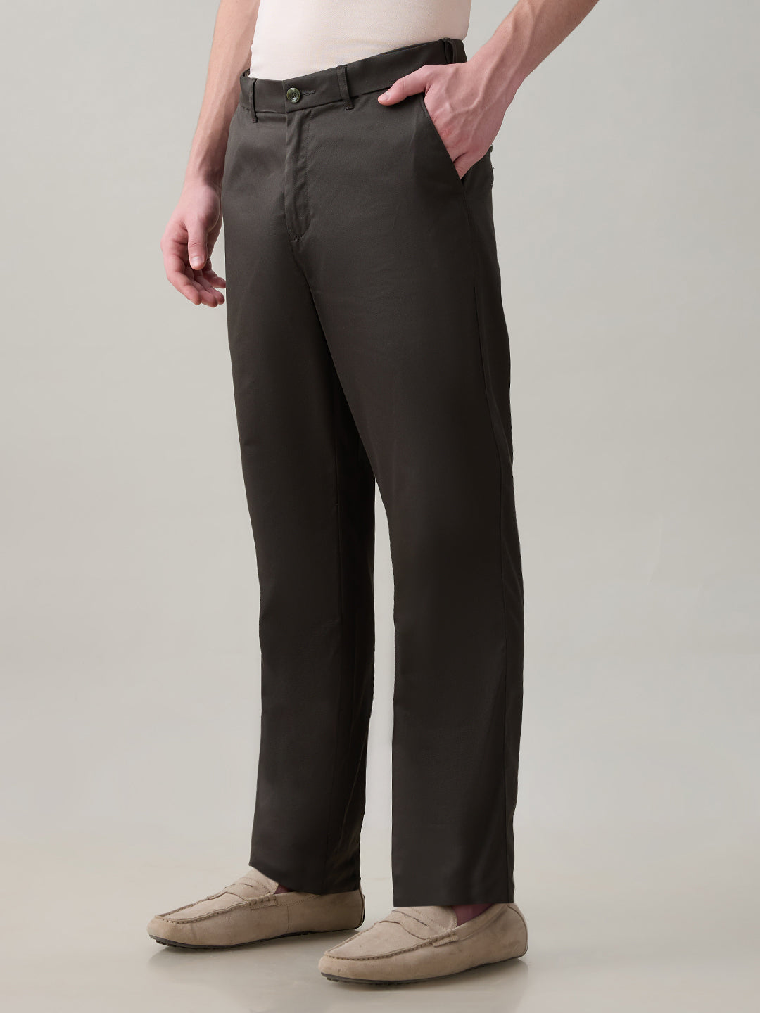 Colorplus Men Green Twill Regular Fit Cotton Trouser