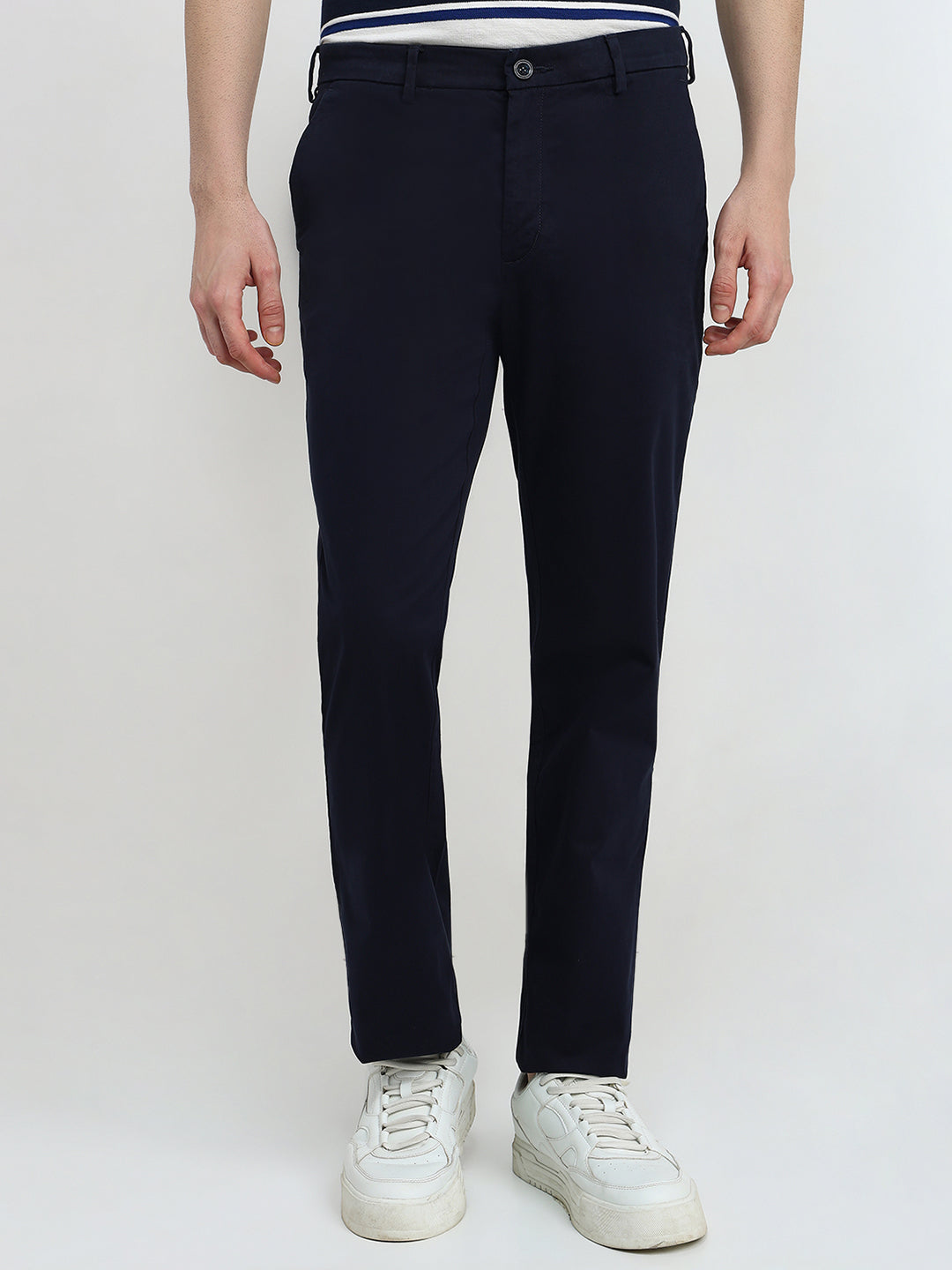 Colorplus Men Blue Twill Regular Fit Cotton Blend Trouser