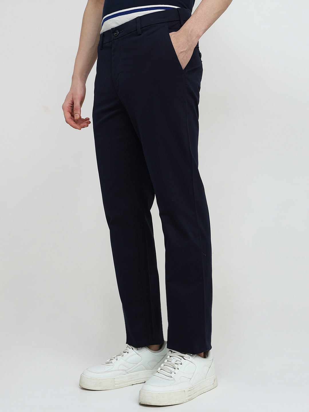 Colorplus Men Blue Twill Regular Fit Cotton Blend Trouser