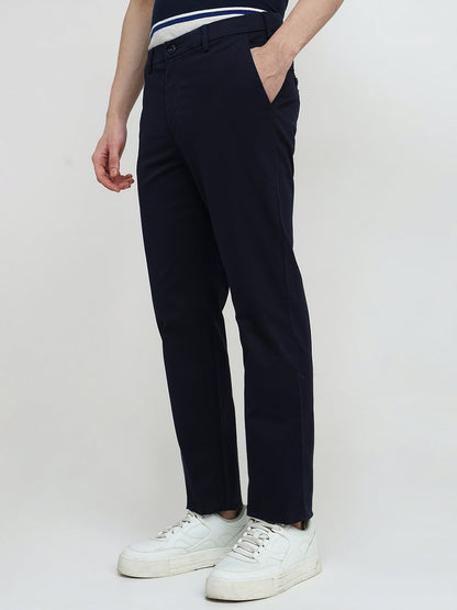 Colorplus Men Blue Twill Regular Fit Cotton Blend Trouser