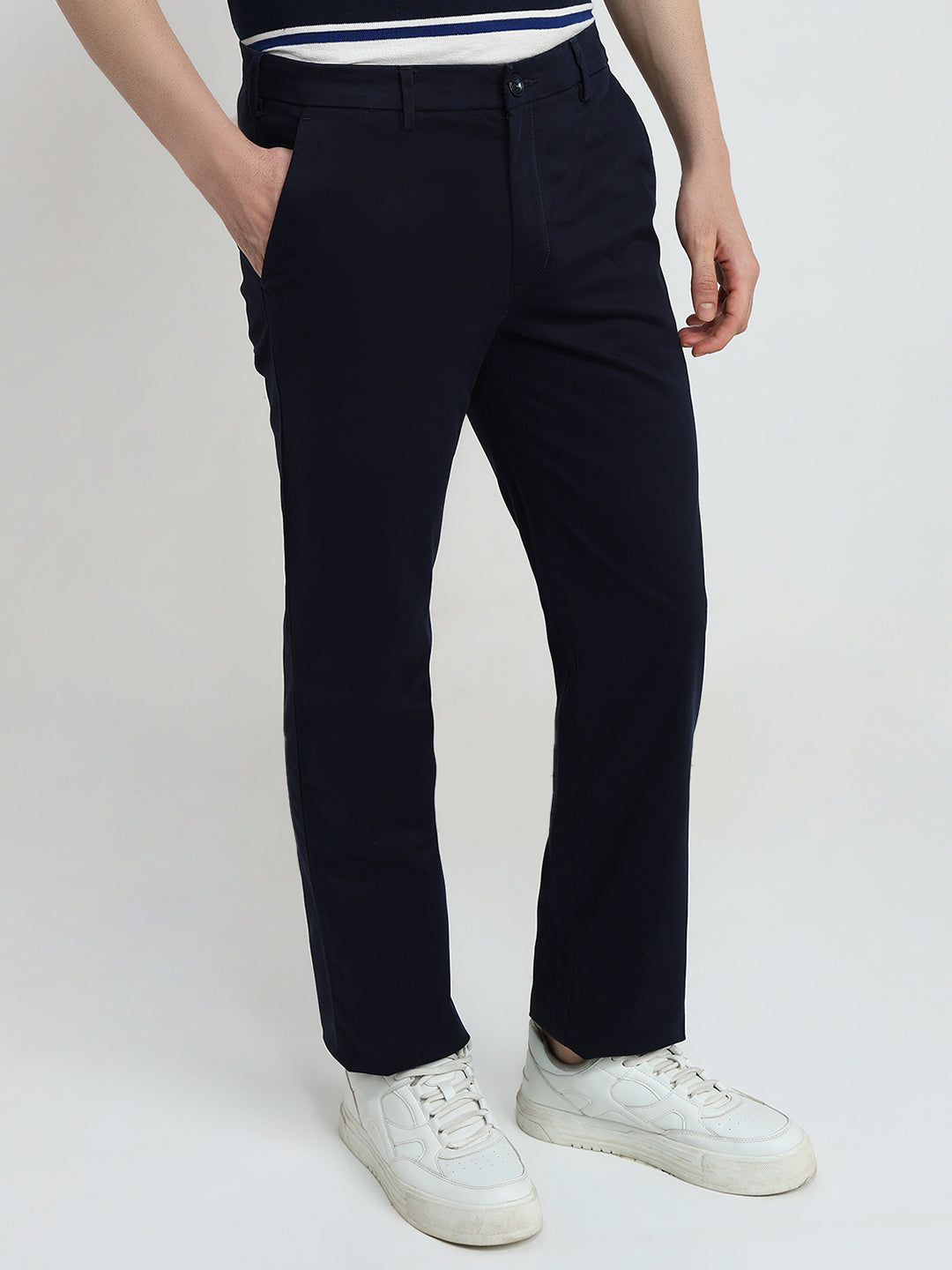 Colorplus Men Blue Twill Regular Fit Cotton Blend Trouser