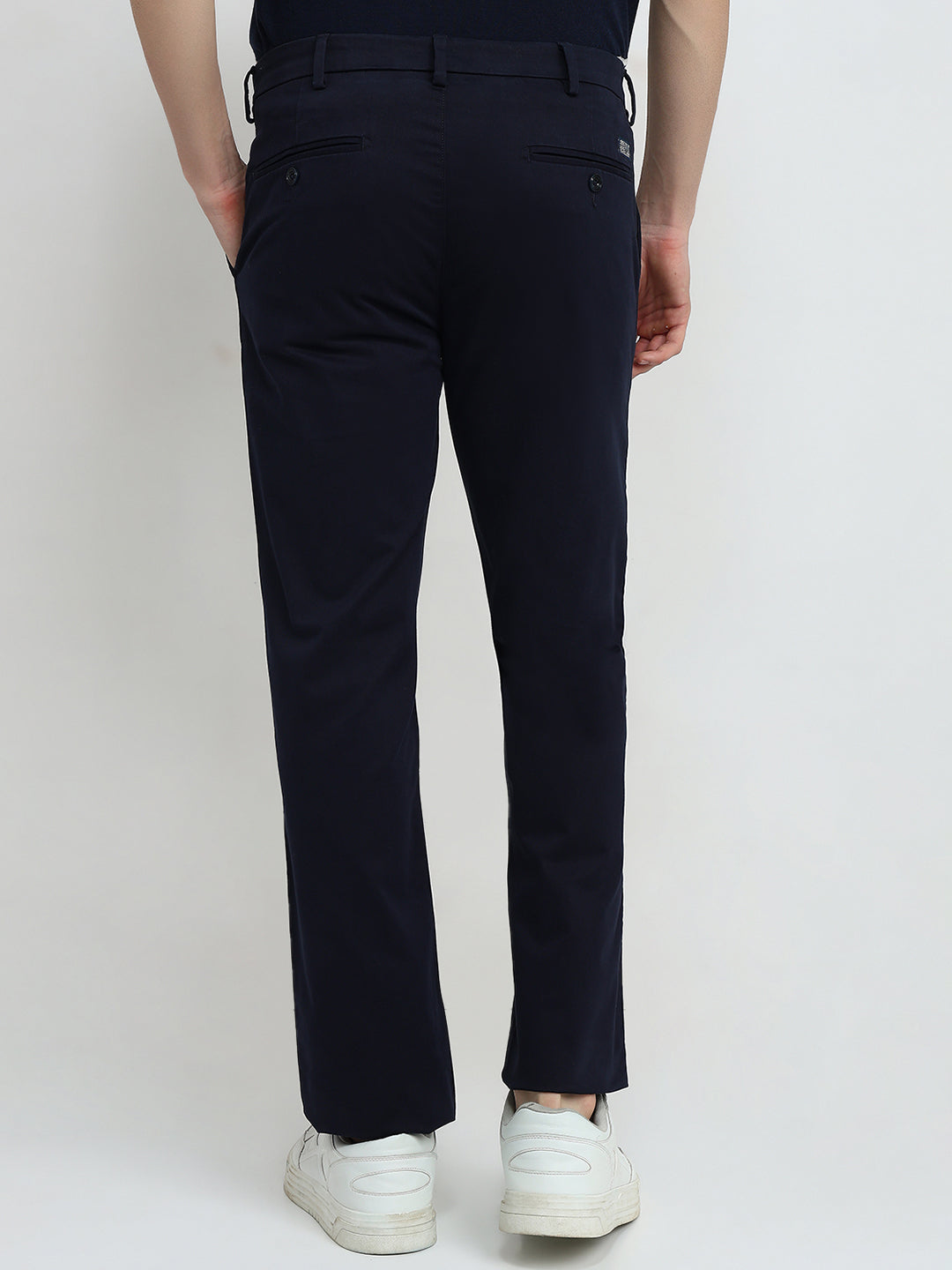 Colorplus Men Blue Twill Regular Fit Cotton Blend Trouser