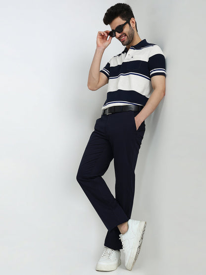 Colorplus Men Blue Twill Regular Fit Cotton Blend Trouser