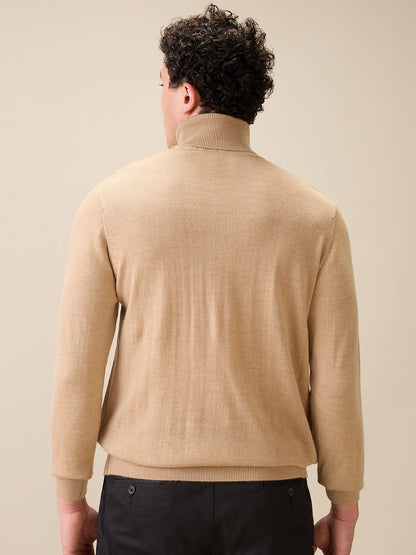 Colorplus Men Brown Solid Regular Fit Wool Blend Full Sleeve V Neck Collar Sweater