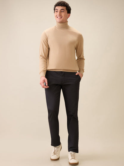 Colorplus Men Brown Solid Regular Fit Wool Blend Full Sleeve V Neck Collar Sweater