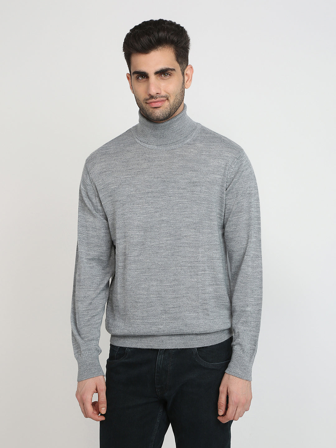 Colorplus Men Grey Solid Regular Fit Wool Blend Full Sleeve V Neck Collar Sweater