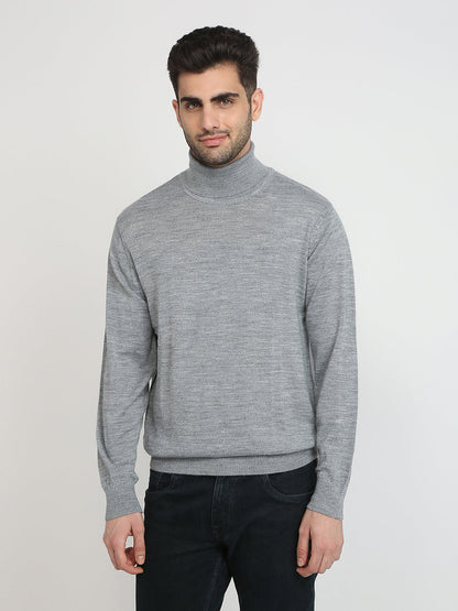 Colorplus Men Grey Solid Regular Fit Wool Blend Full Sleeve V Neck Collar Sweater