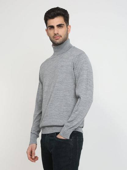 Colorplus Men Grey Solid Regular Fit Wool Blend Full Sleeve V Neck Collar Sweater