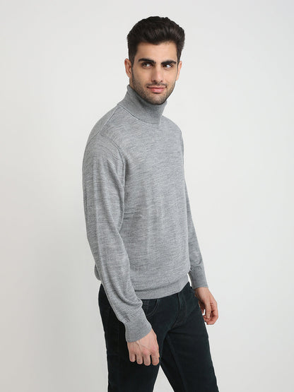 Colorplus Men Grey Solid Regular Fit Wool Blend Full Sleeve V Neck Collar Sweater
