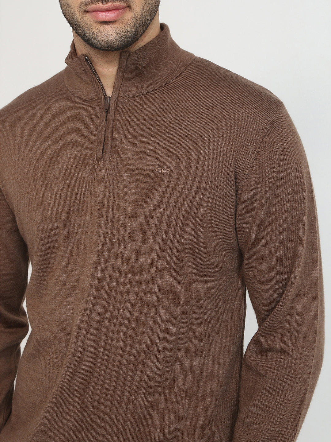 Colorplus Men Brown Solid Regular Fit Wool Blend Full Sleeve V Neck Collar Sweater