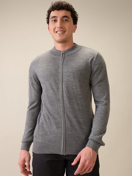 Colorplus Men Grey Solid Regular Fit Acro Blend Full Sleeve V Neck Collar Sweater