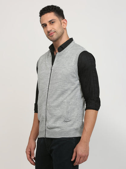Colorplus Men Grey Solid Regular Fit Acrylic Blend Sweater