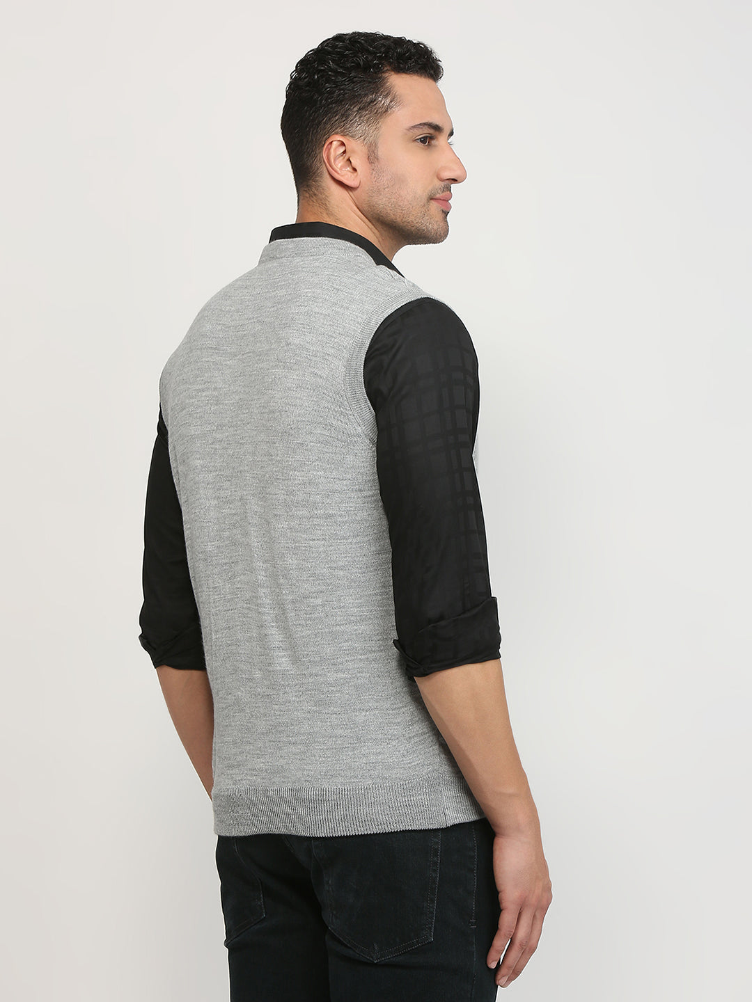Colorplus Men Grey Solid Regular Fit Acrylic Blend Sweater